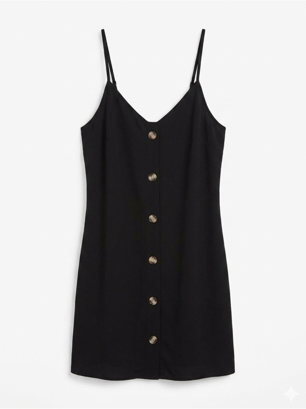 Black Button-Front Spaghetti Strap Dress Size L